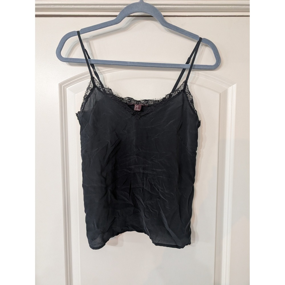 Princesse tam tam Black Lace Trim Silk Cami Tank Top Size XS romantic sexy sleep